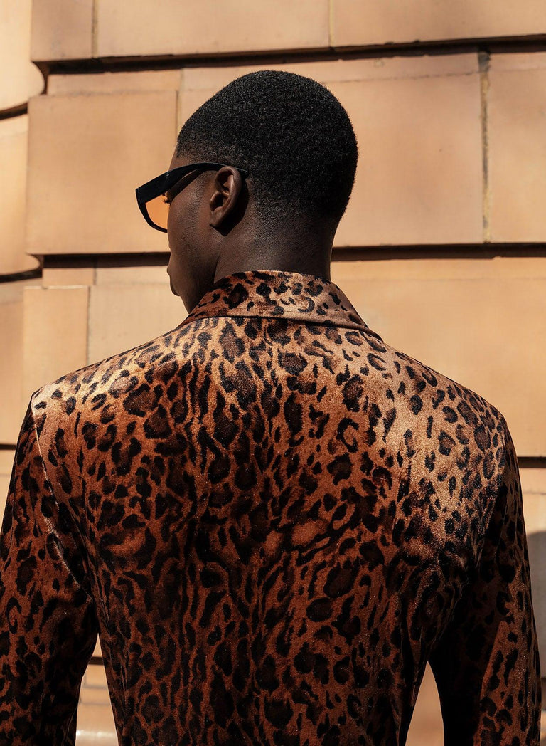 Rust Leopard Dagger Collar Velvet Shirt
