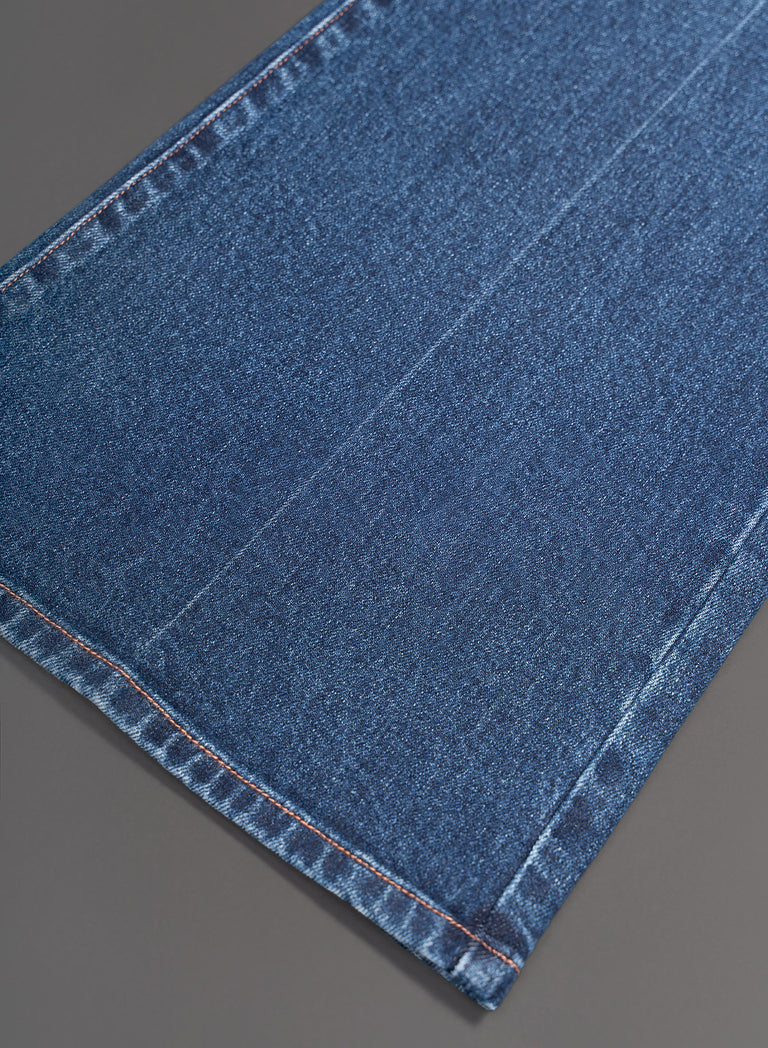 Blue High Waisted Denim Flare Side Buckle Jean