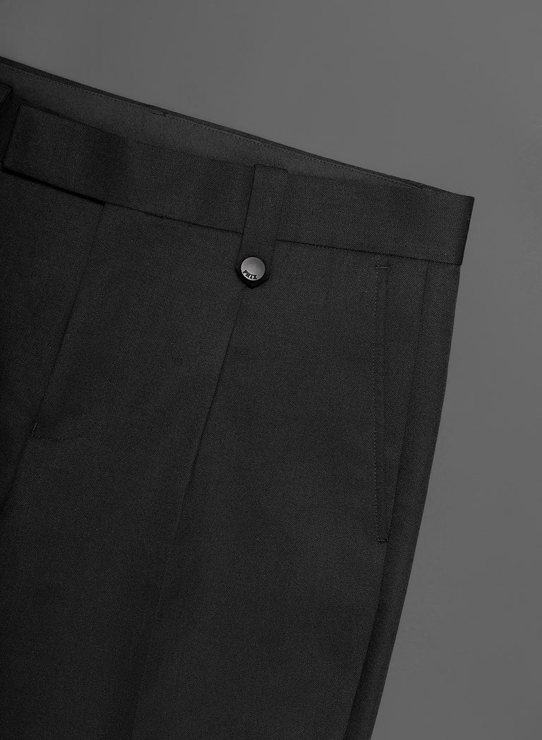 Black Wool Black Button Pin Belt Flare