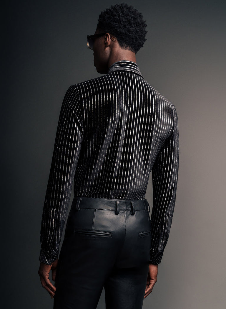 Black Velvet Metallic Silver Pin Stripe Shirt