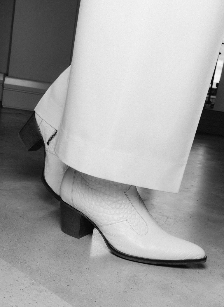 Angie Off White Croc Effect 60MM Leather Boot