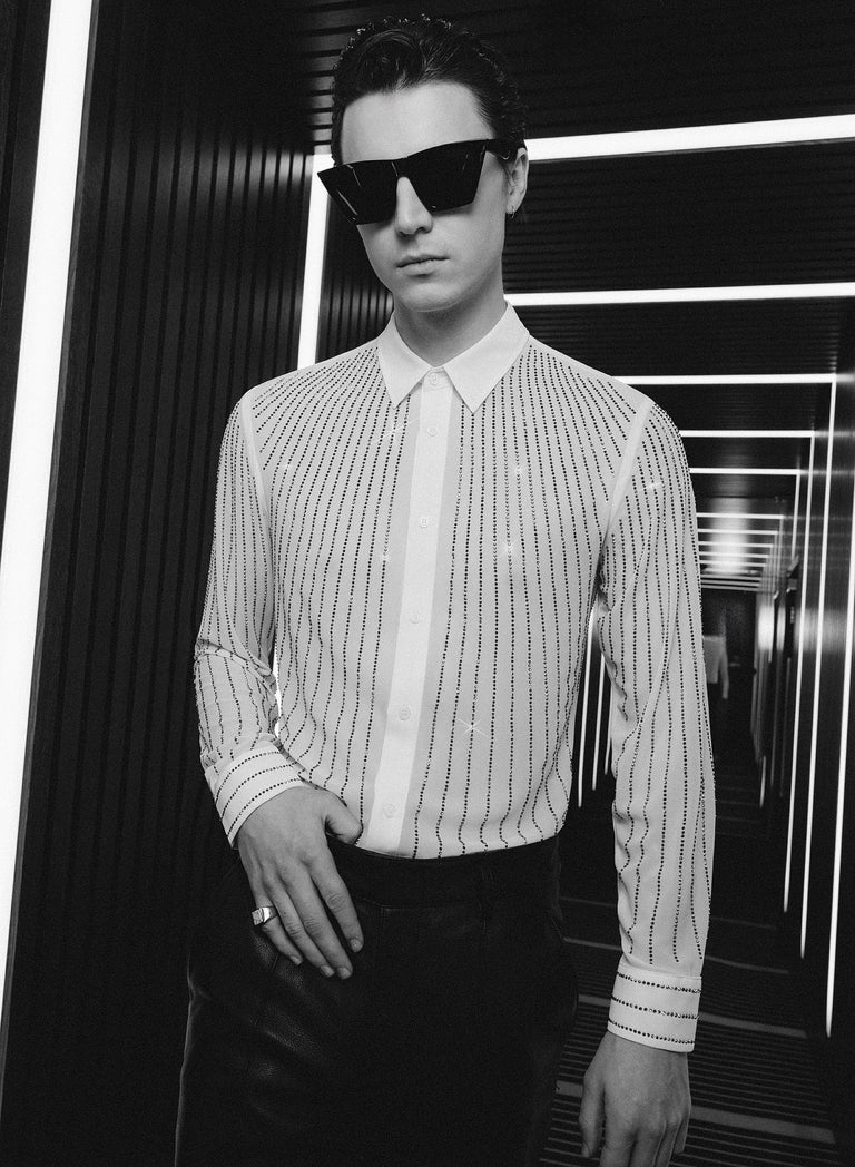 White Chiffon Sequin Button Down Shirt