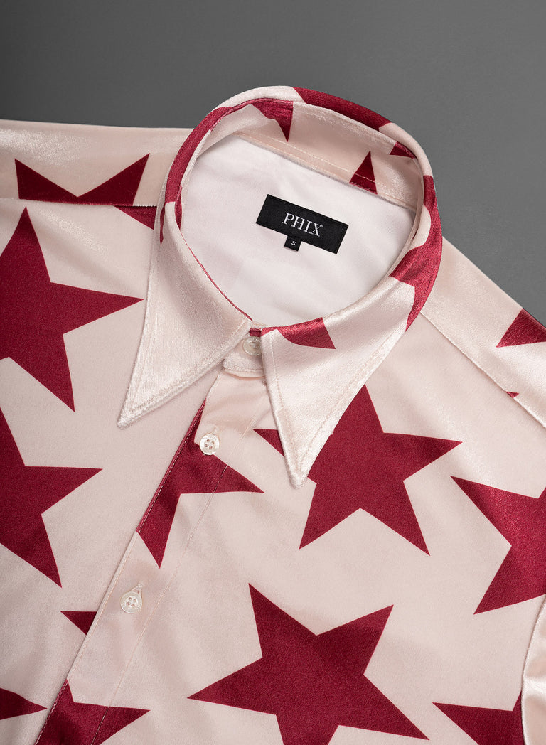 Red Star Pointed Collar Velvet Shirt
