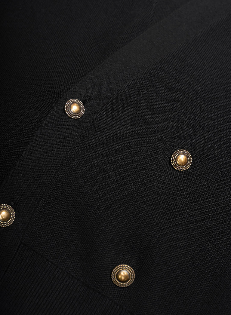 Black Double Breasted Gold Button Cropped Cardigan