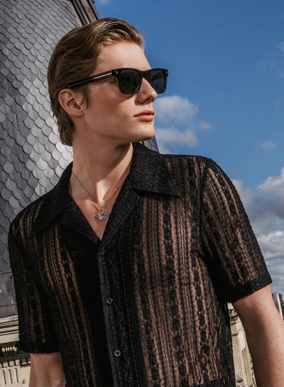 Black Lace Cuban 70's Shirt