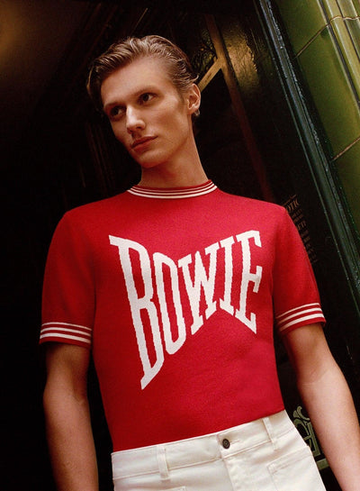 Phix X David Bowie Exaggerated Logo Red Knitted Polo