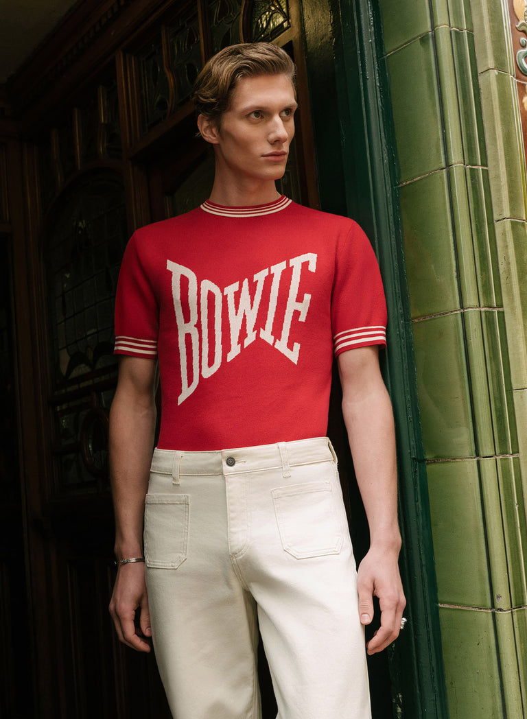 Phix X David Bowie Exaggerated Logo Red Knitted Polo