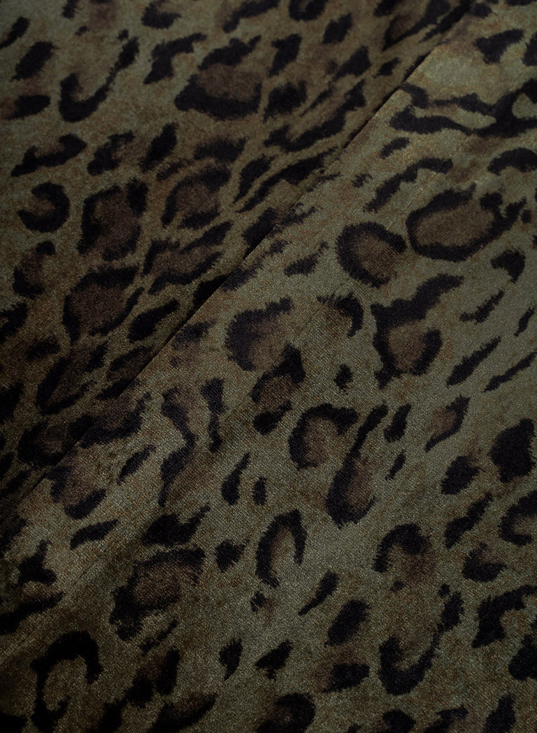 Green Leopard Velvet Scarf Neck Shirt