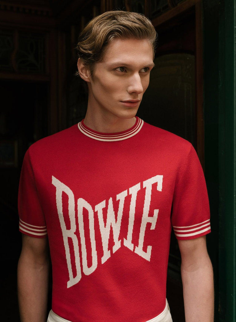 Phix X David Bowie Exaggerated Logo Red Knitted Polo