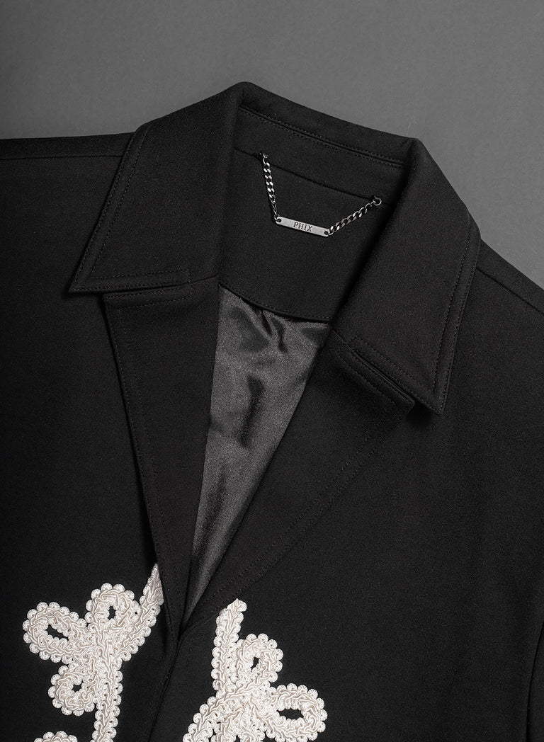 Black Cropped Lace Embroidery Jacket