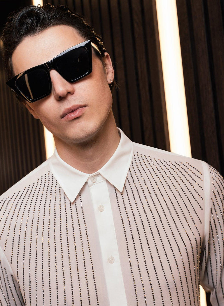 White Chiffon Sequin Button Down Shirt