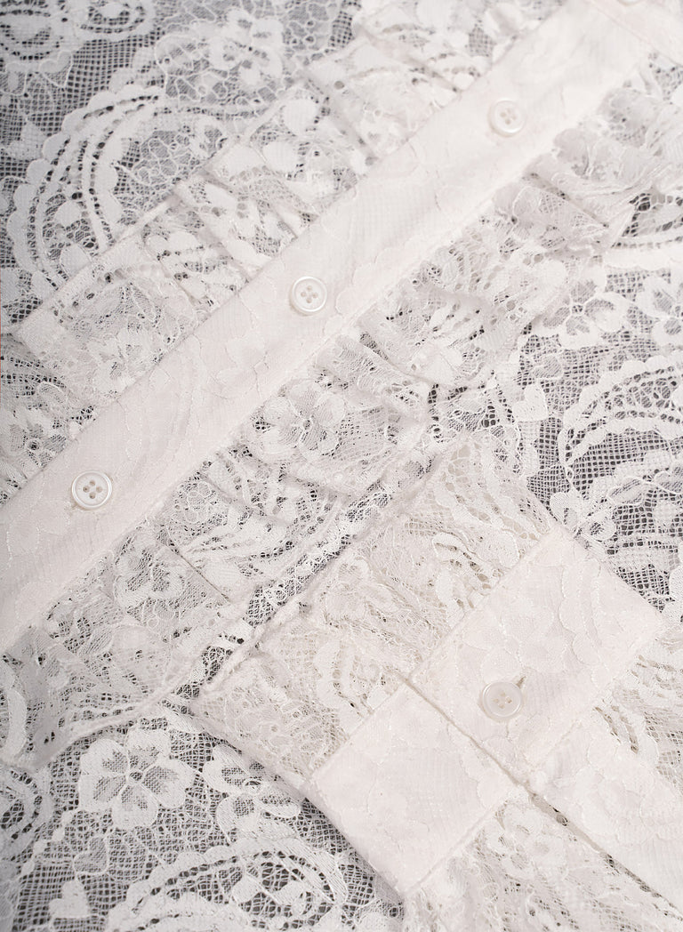 White Lace Paisley Ruffle Shirt