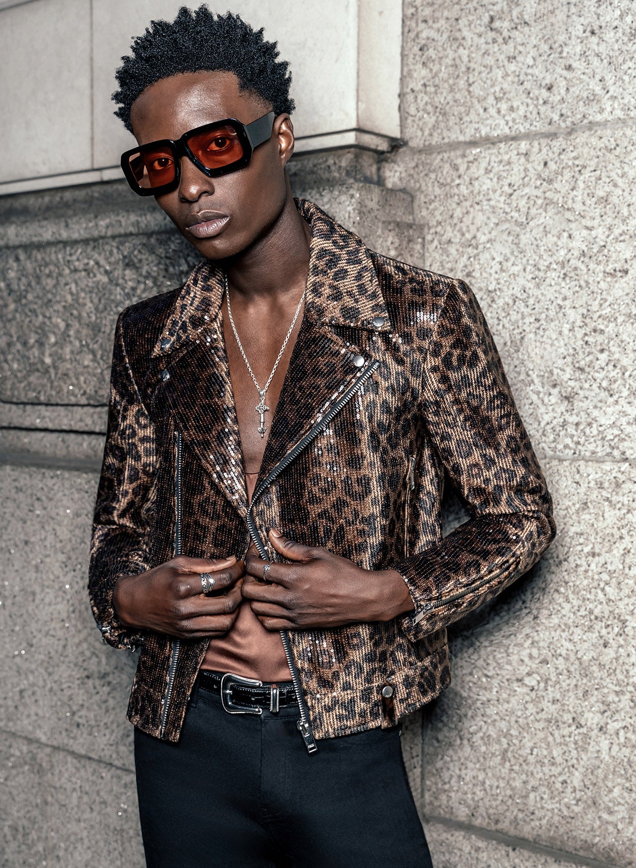 leopard dress leather jacket Black Leather Biker Jacket with Leopard Dress Outfits (7 ideas & outfits)