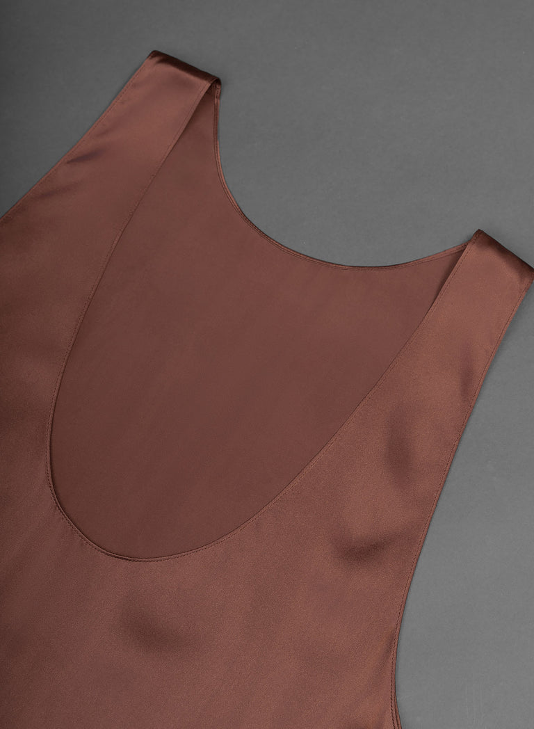 Brown Rust Silk Scoop Neck Vest