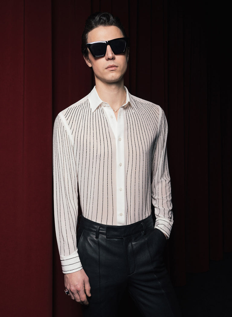 White Chiffon Sequin Button Down Shirt