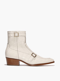 Monique 50mm White Leather Croc Effect Boot