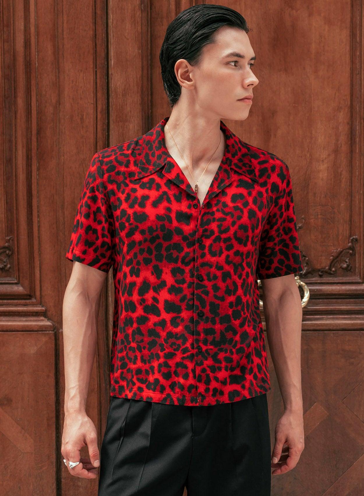 Phix Men's Red Leopard Cuban Viscose Shirt In Size Large Phix Men's Red Leopard Cuban Viscose Shirt In Size Large