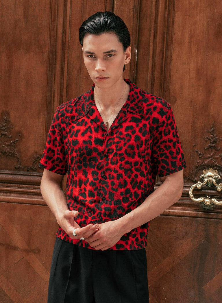 Red Leopard Cuban Viscose Shirt