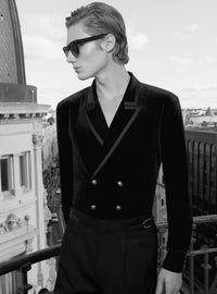 Black Velvet Double Breasted Satin Lapel Shirt