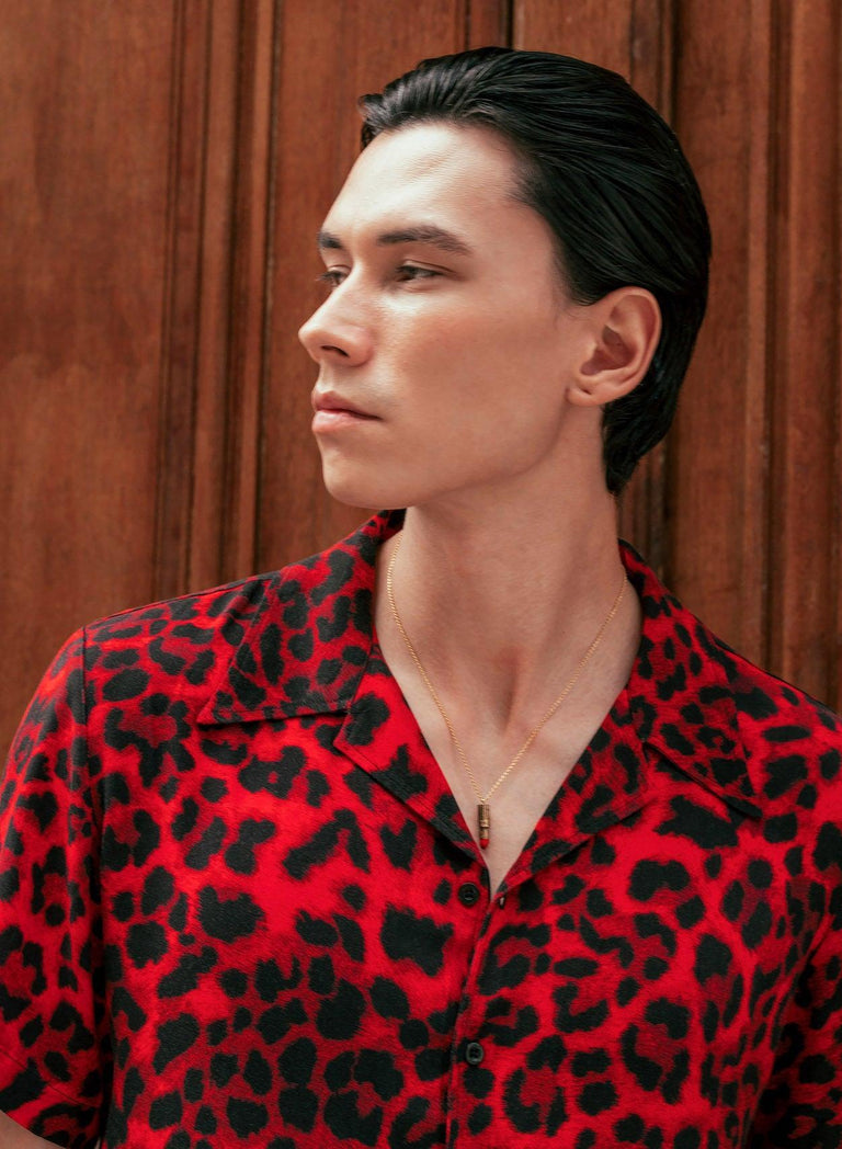 Red Leopard Cuban Viscose Shirt