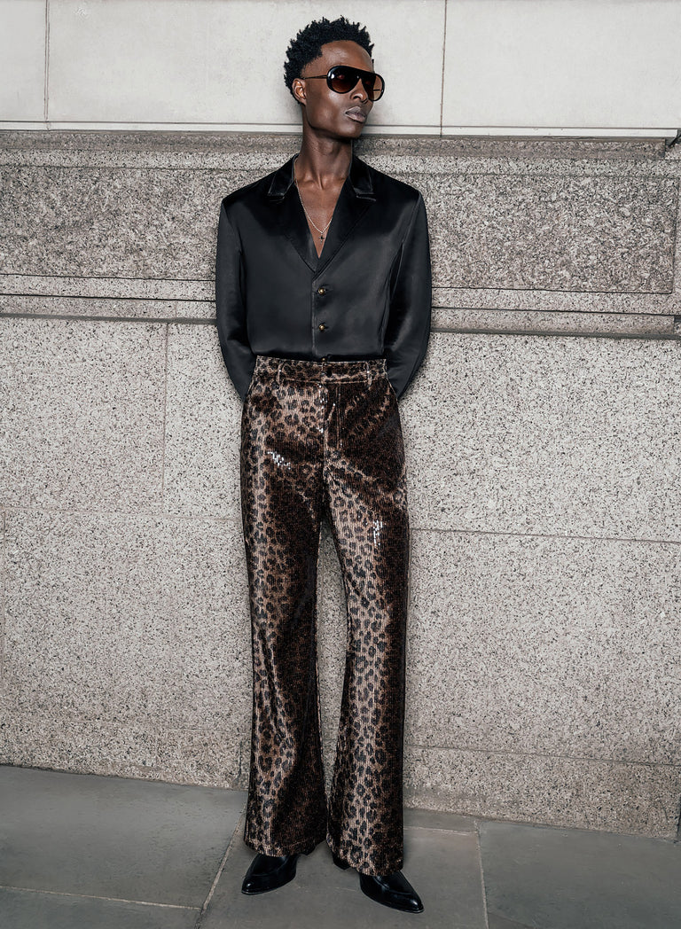 Brown Leopard Print Sequin Flares ‐ Phix