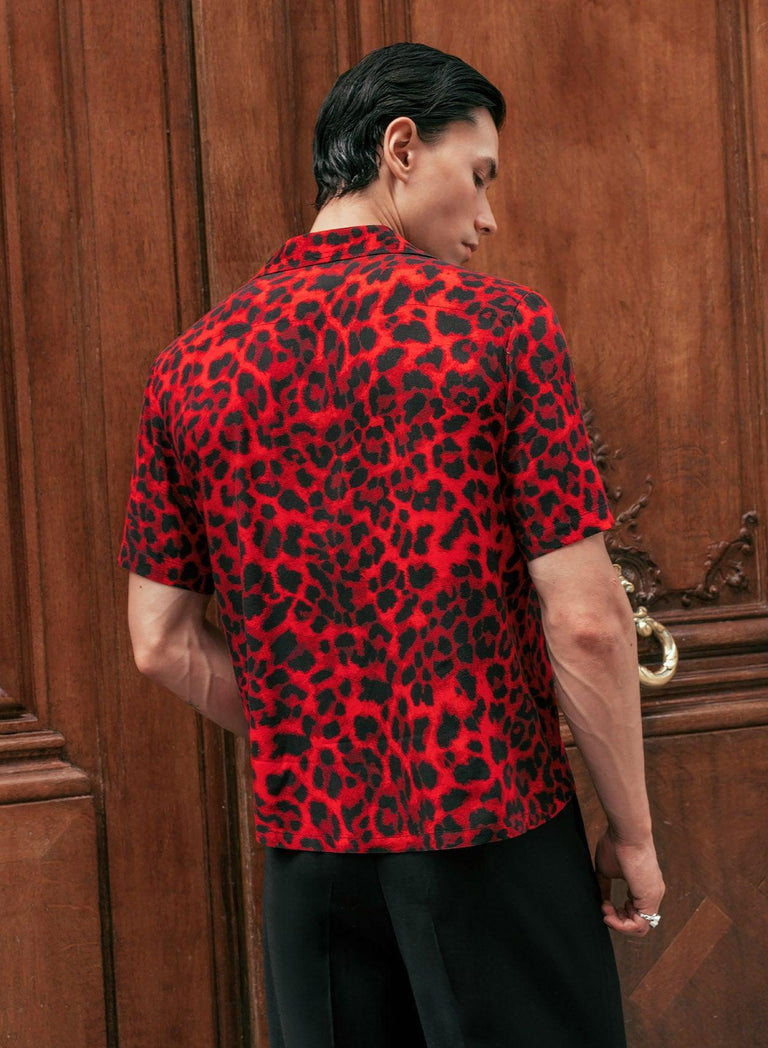 Red Leopard Cuban Viscose Shirt
