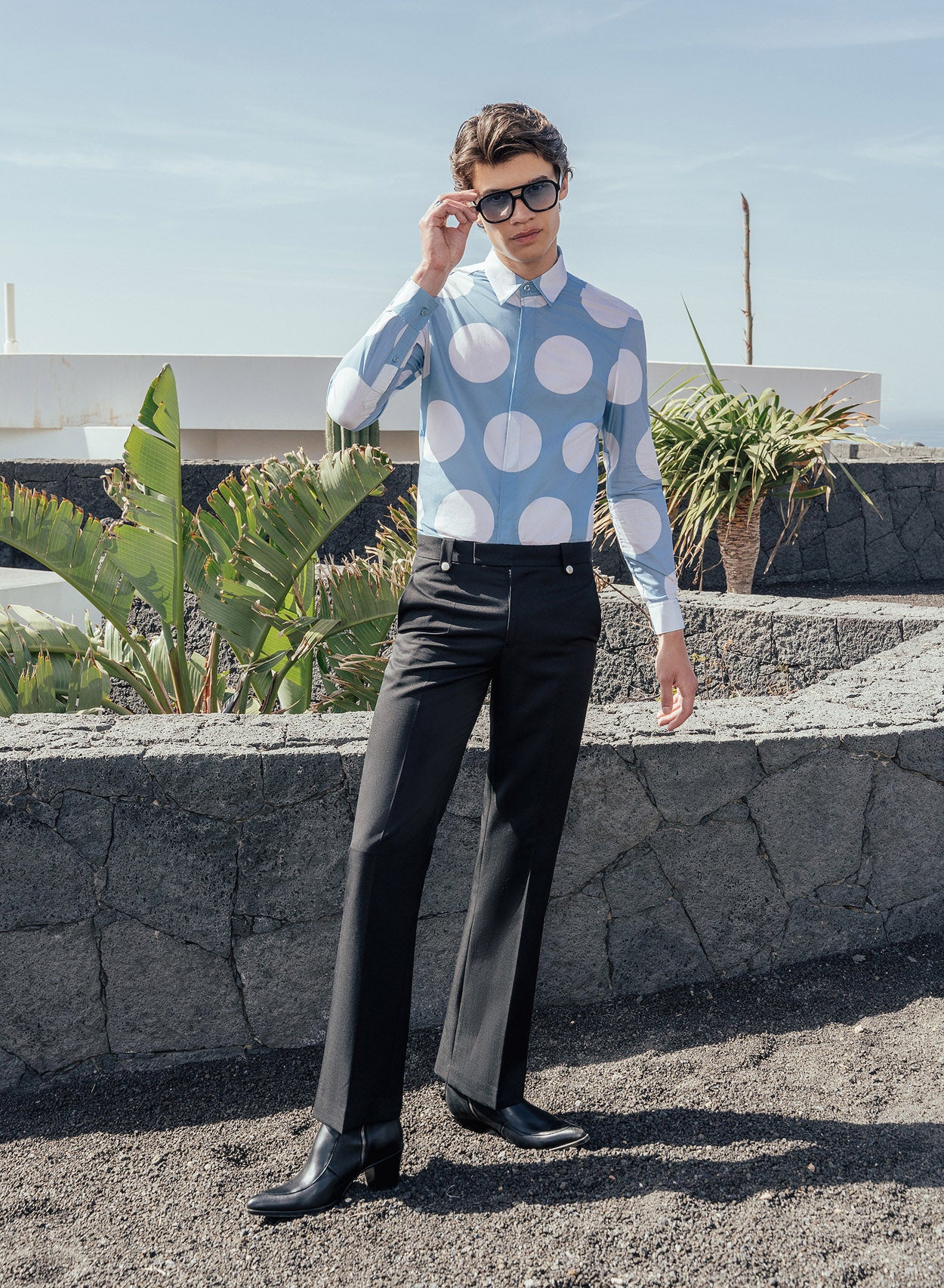 Sky Blue Oversize Polka Dot Shirt Phix