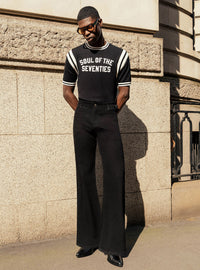 Black V-Panel Side Buckle Flare Denim Jeans