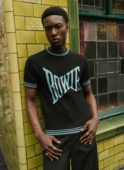 Phix X David Bowie Exaggerated Logo Blue Knitted Polo