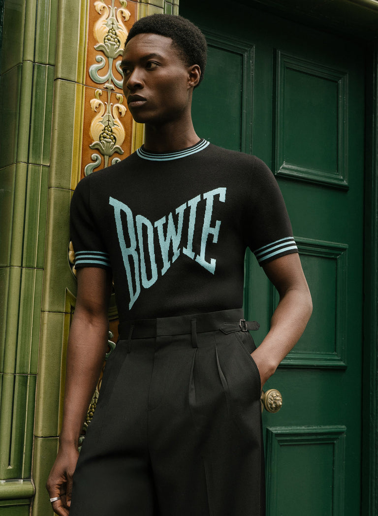 Phix X David Bowie Exaggerated Logo Blue Knitted Polo