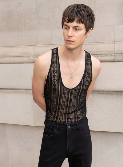 Black Lace Deep Scoop Neck Vest