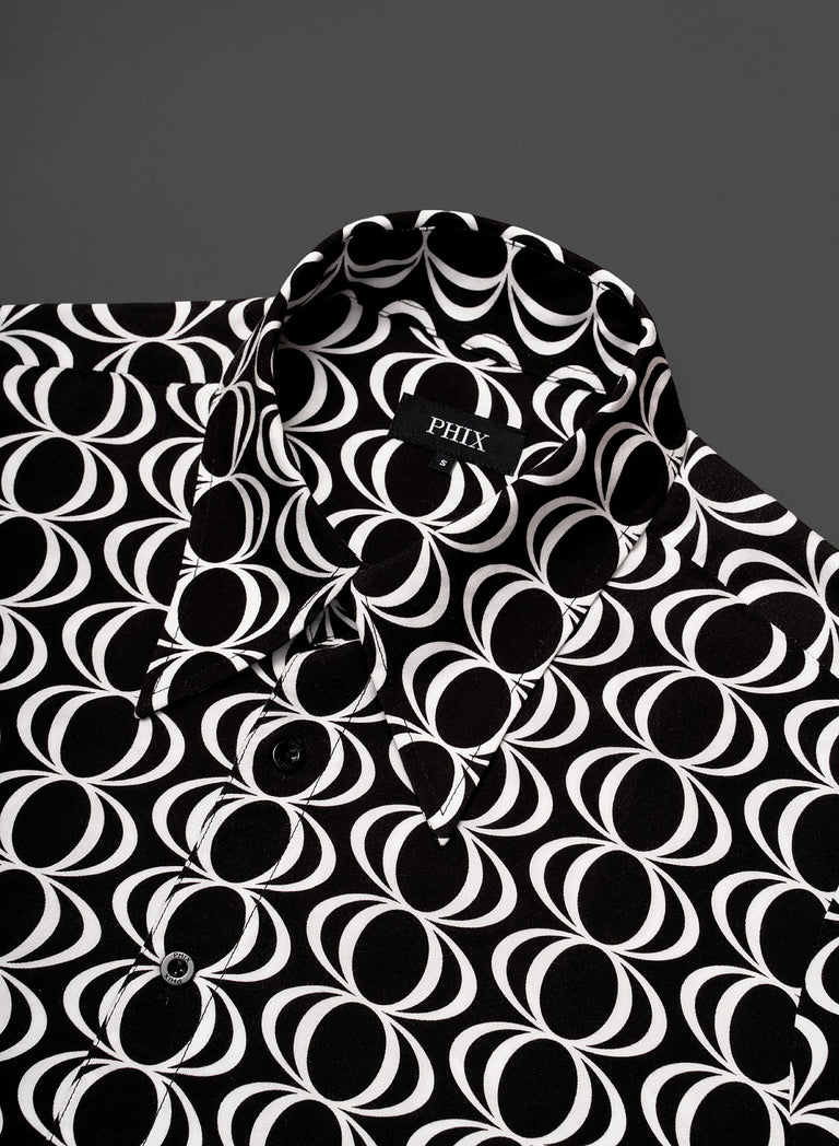 Black 60's Geometric Oversize Collar Viscose Shirt