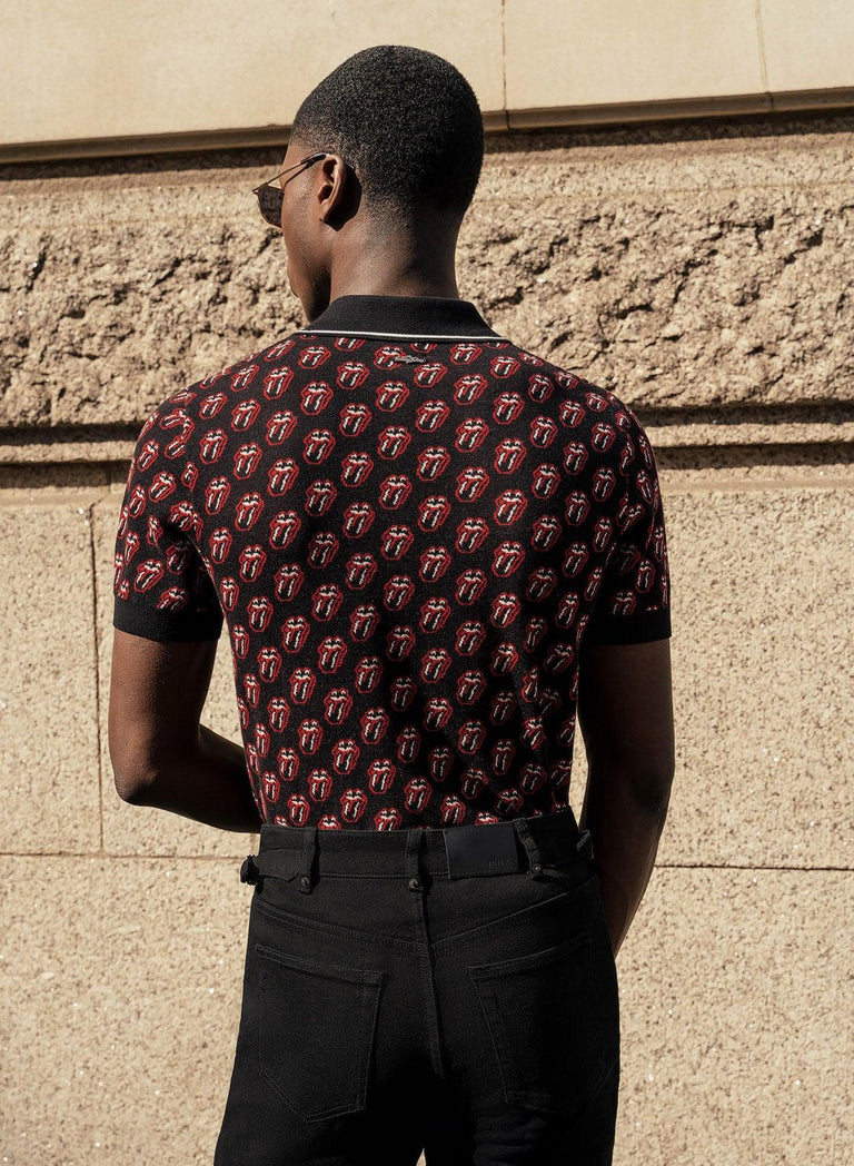 Phix X Rolling Stones Black Knitted Tongue Pattern Polo