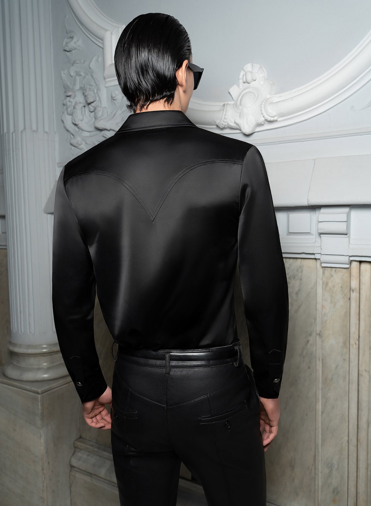 Phix Men's Black Double Breast Silver Button Satin Shirt In Size X-Small Phix Men's Black Double Breast Silver Button Satin Shirt In Size X-Small