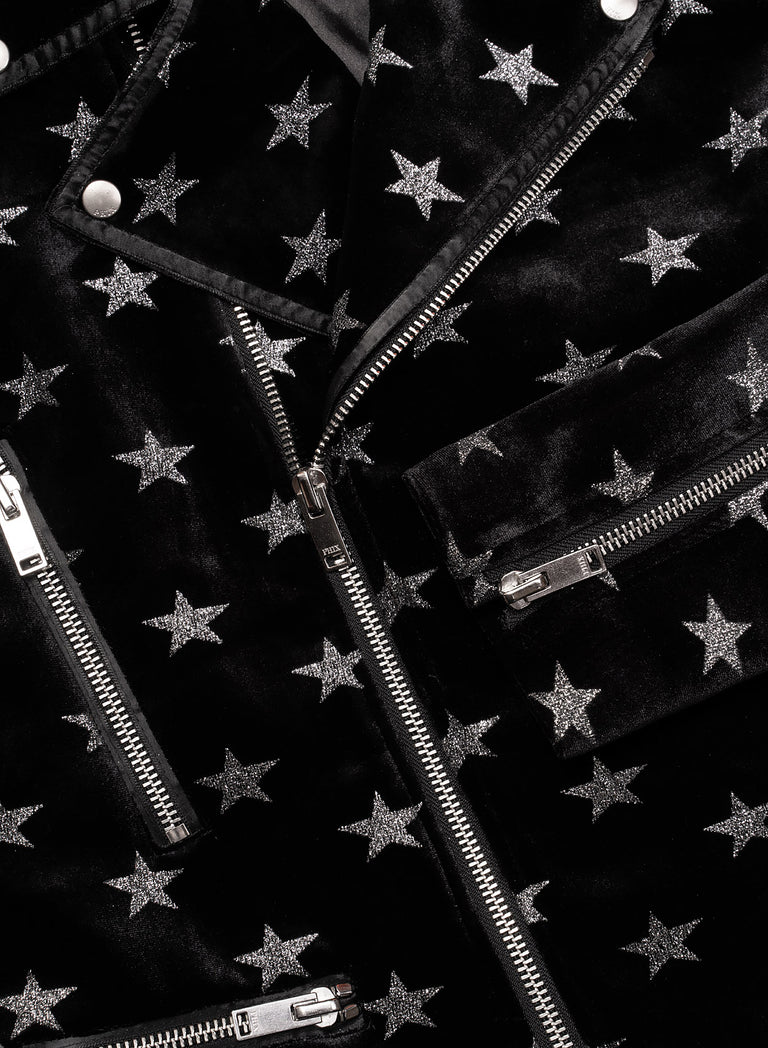 Black Velvet Silver Star Biker Jacket