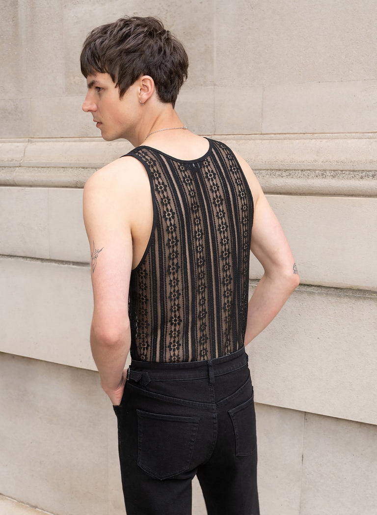 Black Lace Deep Scoop Neck Vest