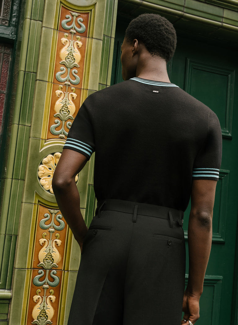 Phix X David Bowie Exaggerated Logo Blue Knitted Polo