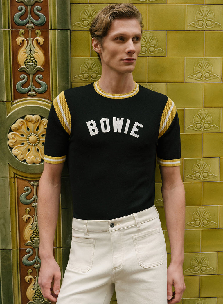 Phix X David Bowie Black Cotton Ribbed 70s Polo