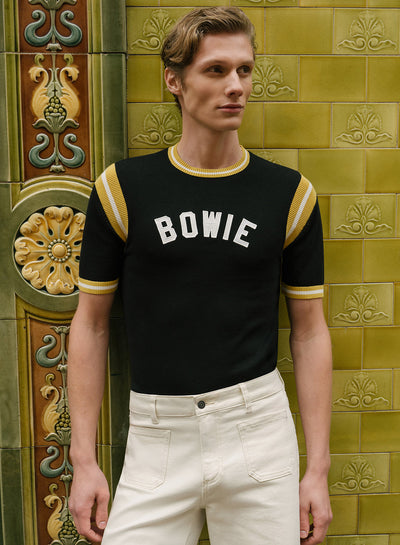 Phix X David Bowie Black Cotton Ribbed 70s Polo