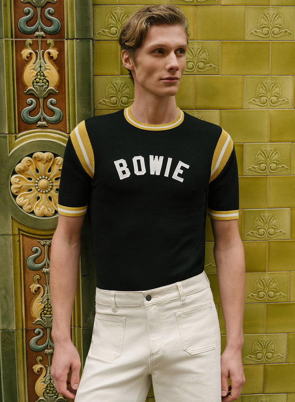 Phix X David Bowie Black Cotton Ribbed 70s Polo