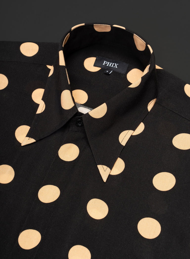 Black Polka Geometric Viscose Shirt