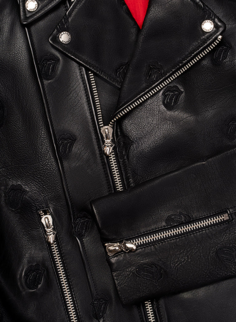 Phix X Rolling Stones Tongue Embroidered Biker Jacket