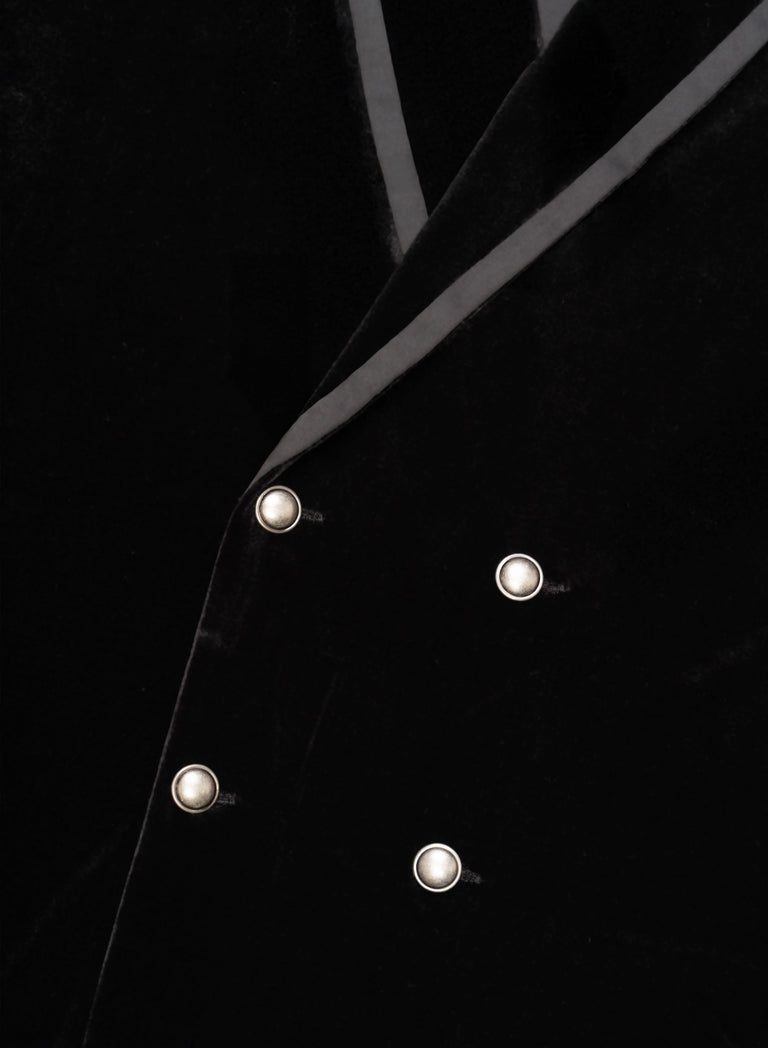 Black Velvet Double Breasted Satin Lapel Shirt