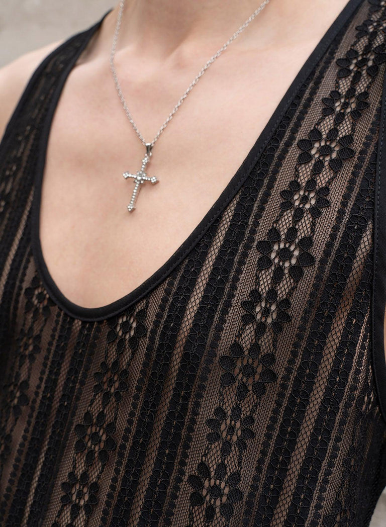 Black Lace Deep Scoop Neck Vest