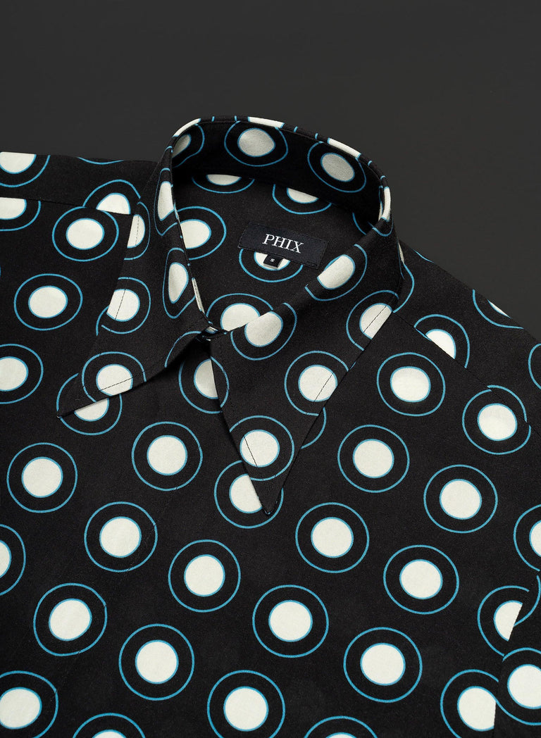 Black Geometric Circle Viscose Shirt