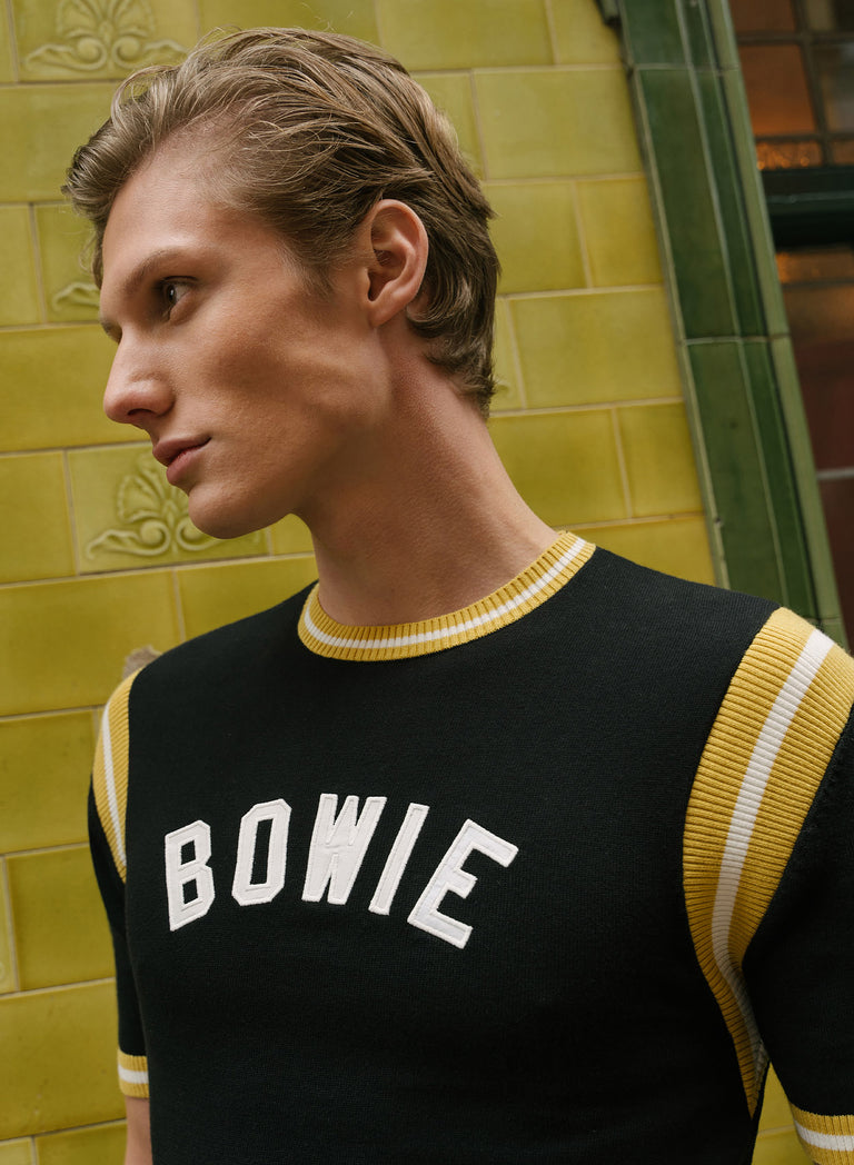 Phix X David Bowie Black Cotton Ribbed 70s Polo