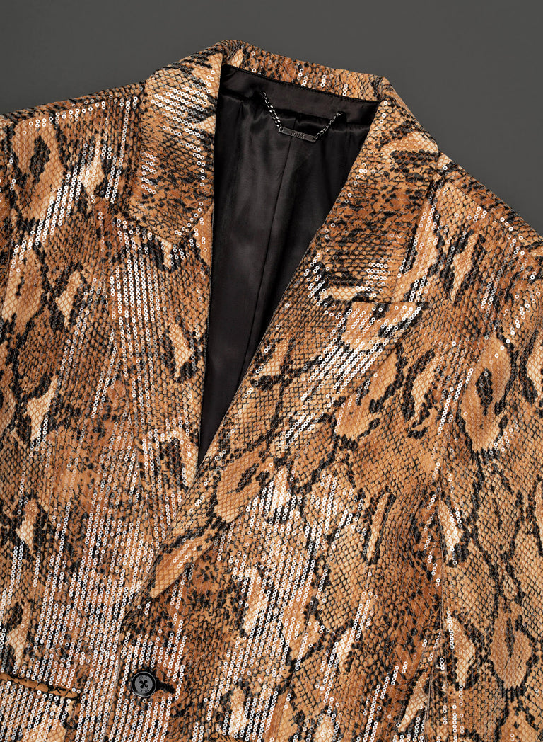 Brown Snake Effect Sequin Blazer