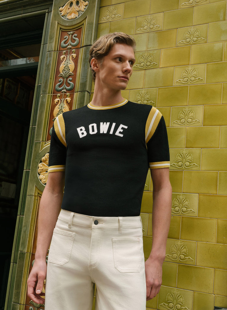 Phix X David Bowie Black Cotton Ribbed 70s Polo