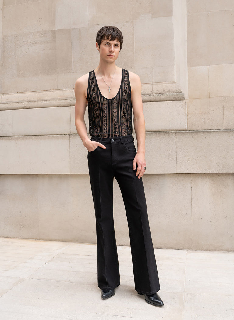 Black Lace Deep Scoop Neck Vest