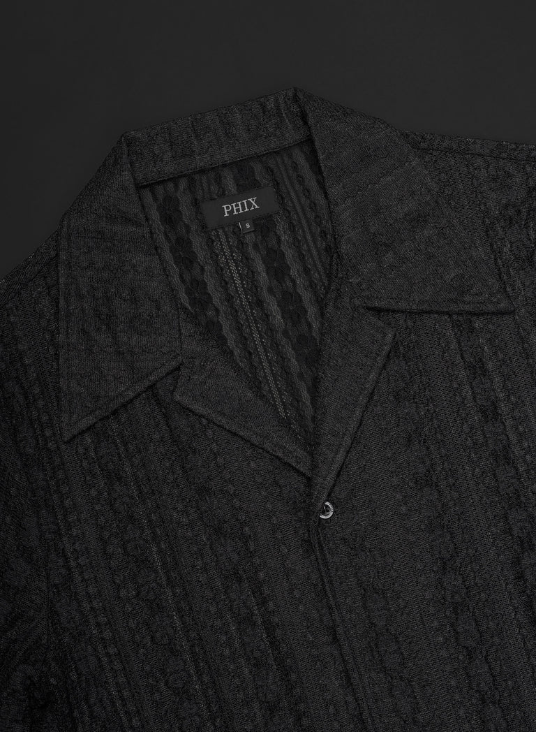 Black Lace Cuban 70's Shirt